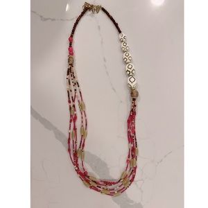 Chicos Red/Pink Multi Beads Long Necklace